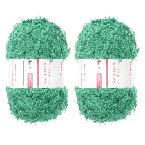 QUARKZMAN 2 Knäuel Fellgarn Weiches Flauschiges Chunky-Garn Flauschiges Wimperngarn See Grün zum Häkeln Stricken Kleidung Tasche - 55Yard/50m, 3,14ozx2 von QUARKZMAN