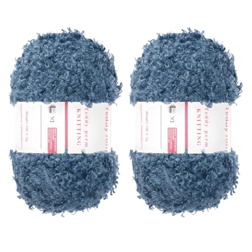 QUARKZMAN 2 Knäuel Fellgarn Weiches Flauschiges Chunky-Garn Flauschiges Wimperngarn Tiefblau zum Häkeln Stricken Kleidung Tasche - 55Yard/50m, 3,16ozx2 von QUARKZMAN