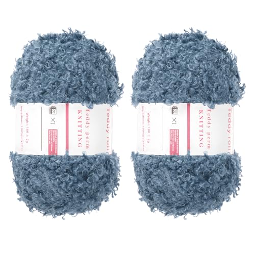QUARKZMAN 2 Knäuel Fellgarn Weiches Flauschiges Chunky-Garn Flauschiges Wimperngarn Türkisblau zum Häkeln Stricken Kleidung Tasche - 55Yard/50m, 3,9ozx2 von QUARKZMAN