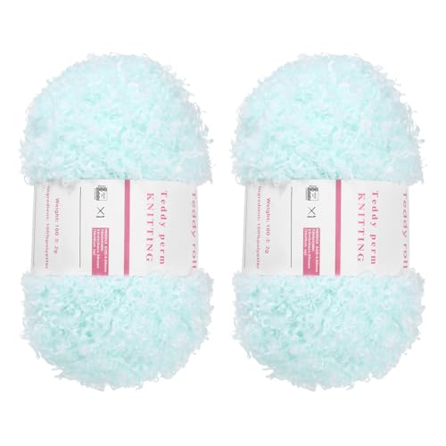 QUARKZMAN 2 Knäuel Fellgarn Weiches Flauschiges Chunky-Garn Flauschiges Wimperngarn Wasserblau zum Häkeln Stricken Kleidung Tasche - 55Yard/50m, 3,22ozx2 von QUARKZMAN