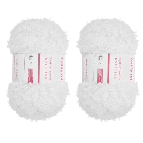 QUARKZMAN 2 Knäuel Fellgarn Weiches Flauschiges Chunky-Garn Flauschiges Wimperngarn Weiß zum Häkeln Stricken Kleidungstasche - 55Yard/50m, 3,6ozx2 von QUARKZMAN