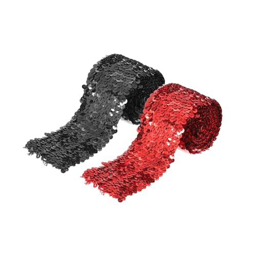 QUARKZMAN 2 Pack 2.2 Yards 3" Elastische Pailletten Beschnitt 5 Reihe Flache Pailletten Streifen Pailletten Stoff Farbband für Basteln Pailletten Fransen Nähen Rot Schwarz QUARKZMAN 2 Pack 2.2 Yards 3" Elastische Pailletten Beschnitt 5 Reihe Flache Pailletten Streifen Pailletten Stoff Farbband für Basteln Pailletten Fransen Nähen Rot Schwarz von QUARKZMAN