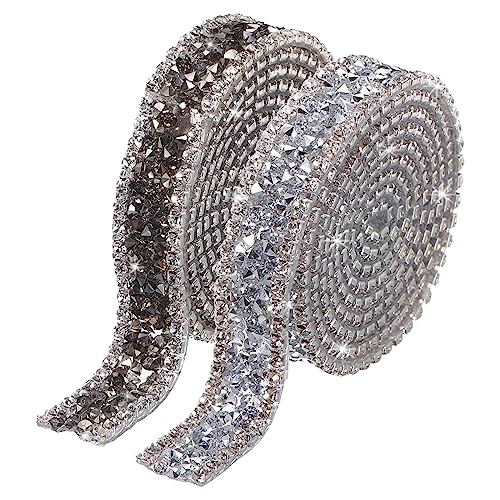 QUARKZMAN 2 Rolle 1 Yard 15mm Selbstklebend Kristall Strass Diamant Farbband Bling Strass Rolle Aufkleber für Kunsthandwerk Auto Telefone Geburtstag Dekorationen Schwarz Grau Grau Silber von QUARKZMAN
