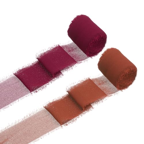 QUARKZMAN 2 Rollen Chiffonband, 1,5 Zoll x 5 Yard handgefertigtes Fransen-Seidenband für Blumenstraußverpackung Hochzeitsdekoration Braut DIY Basteln Burgund/Rot von QUARKZMAN