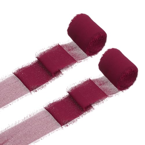 QUARKZMAN 2 Rollen Chiffonband, 1,5 Zoll x 5 Yard handgefertigtes Fransen-Seidenband für Blumenstraußverpackung Hochzeitsdekoration Braut DIY Basteln Burgunder von QUARKZMAN