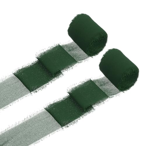 QUARKZMAN 2 Rollen Chiffonband, 1,5 Zoll x 5 Yard handgefertigtes Fransen-Seidenband für Blumenstraußverpackung Hochzeitsdekoration Braut DIY Basteln Dunkelgrün von QUARKZMAN
