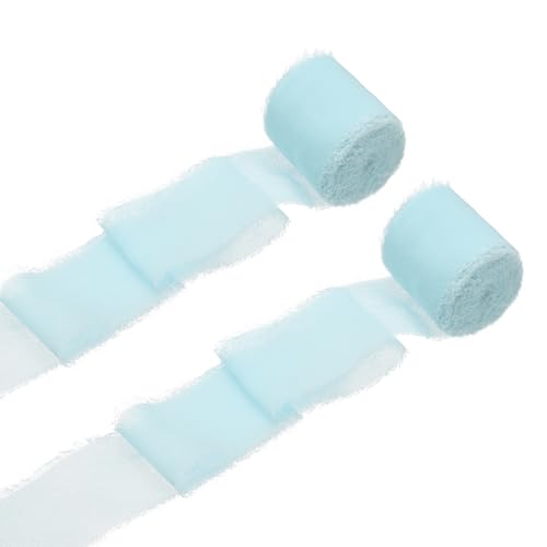 QUARKZMAN 2 Rollen Chiffonband, 1,5 Zoll x 5 Yard handgefertigtes Fransen-Seidenband für Blumenstraußverpackung Hochzeitsdekoration Braut DIY Basteln Hellblau von QUARKZMAN