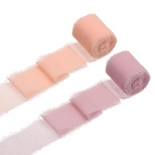 QUARKZMAN 2 Rollen Chiffonband, 1,5 Zoll x 5 Yard handgefertigtes Fransen-Seidenband für Blumenstraußverpackung Hochzeitsdekoration Braut DIY Basteln Hellrosa/Rosarot von QUARKZMAN