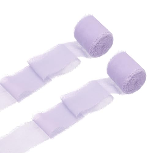 QUARKZMAN 2 Rollen Chiffonband, 1,5 Zoll x 5 Yard handgefertigtes Fransen-Seidenband für Blumenstraußverpackung Hochzeitsdekoration Braut DIY Basteln Lila von QUARKZMAN