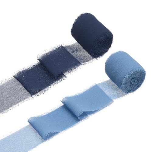 QUARKZMAN 2 Rollen Chiffonband, 1,5 Zoll x 5 Yard handgefertigtes Fransen-Seidenband für Blumenstraußverpackung Hochzeitsdekoration Braut DIY Basteln Marineblau/Dunkelblau von QUARKZMAN