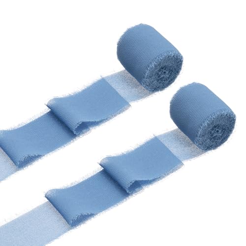 QUARKZMAN 2 Rollen Chiffonband, 1,5 Zoll x 5 Yard handgefertigtes Fransen-Seidenband für Blumenstraußverpackung Hochzeitsdekoration Braut DIY Basteln Marineblau von QUARKZMAN