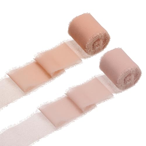 QUARKZMAN 2 Rollen Chiffonband, 1,5 Zoll x 5 Yard handgefertigtes Fransen-Seidenband für Blumenstraußverpackung Hochzeitsdekoration Braut DIY Basteln Pink/Creme Pink von QUARKZMAN