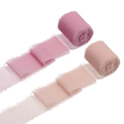 QUARKZMAN 2 Rollen Chiffonband, 1,5 Zoll x 5 Yard handgefertigtes Fransen-Seidenband für Blumenstraußverpackung Hochzeitsdekoration Braut DIY Basteln Pink/Tiefrosa von QUARKZMAN