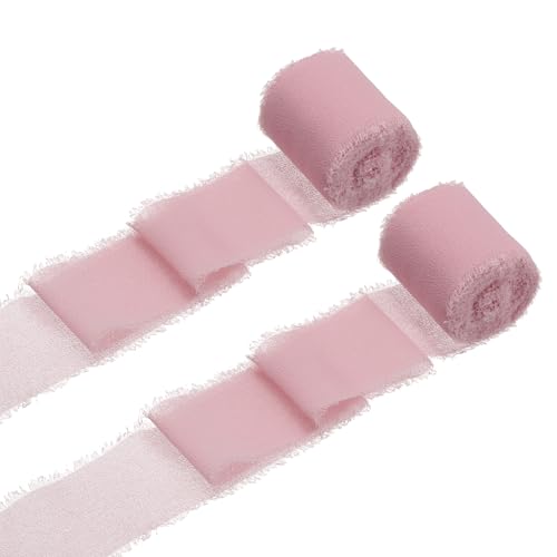 QUARKZMAN 2 Rollen Chiffonband, 1,5 Zoll x 5 Yard handgefertigtes Fransen-Seidenband für Blumenstraußverpackung Hochzeitsdekoration Braut DIY Basteln Rosarot QUARKZMAN 2 Rollen Chiffonband, 1,5 Zoll x 5 Yard handgefertigtes Fransen-Seidenband für Blumenstraußverpackung Hochzeitsdekoration Braut DIY Basteln Rosarot von QUARKZMAN