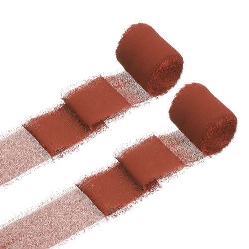 QUARKZMAN 2 Rollen Chiffonband, 1,5 Zoll x 5 Yard handgefertigtes Fransen-Seidenband für Blumenstraußverpackung Hochzeitsdekoration Braut DIY Basteln Rot von QUARKZMAN