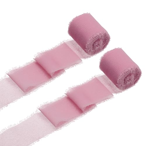 QUARKZMAN 2 Rollen Chiffonband, 1,5 Zoll x 5 Yard handgefertigtes Fransen-Seidenband für Blumenstraußverpackung Hochzeitsdekoration Braut DIY Basteln Tiefrosa von QUARKZMAN