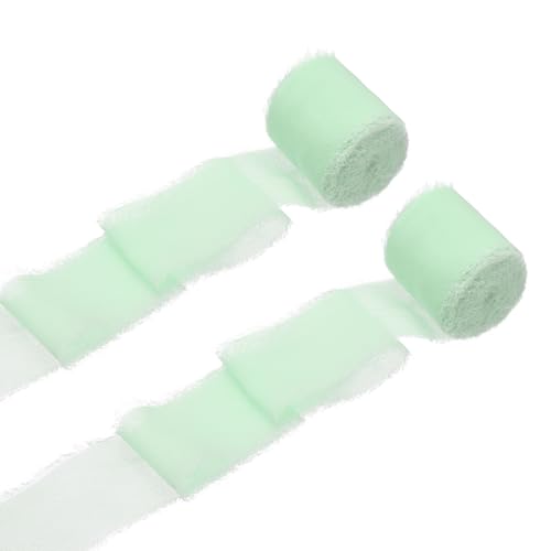 QUARKZMAN 2 Rollen Chiffonband, 1,5 Zoll x 5 Yard handgefertigtes Fransen-Seidenband für Blumenstraußverpackung Hochzeitsdekoration DIY Basteln Hellblau von QUARKZMAN