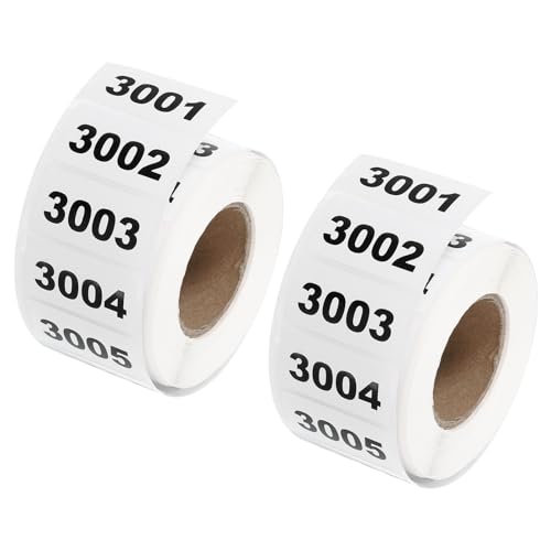 QUARKZMAN 2 Rollen Inventarnummernaufkleber, 3001-4000 fortlaufend nummerierte Etiketten Selbstklebende wasserdichte Etiketten Tag für die Lagerklassifizierung von Materialien (1,6x0,8 Zoll) von QUARKZMAN