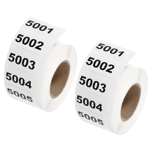 QUARKZMAN 2 Rollen Inventarnummernaufkleber, 5001-6000 fortlaufend nummerierte Etiketten Selbstklebende wasserdichte Etiketten Tag für die Lagerklassifizierungsmaterialien (1,6x0,8 Zoll) von QUARKZMAN
