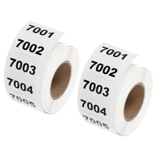 QUARKZMAN 2 Rollen Inventarnummernaufkleber, 7001-8000 fortlaufend nummerierte Etiketten Selbstklebende wasserdichte Etiketten Tag für die Lagerklassifizierung von Materialien (1,6x0,8 Zoll) von QUARKZMAN
