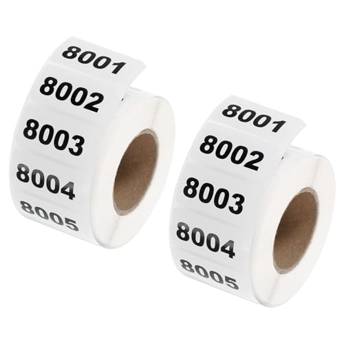 QUARKZMAN 2 Rollen Inventarnummernaufkleber, 8001-9000 fortlaufend nummerierte Etiketten Selbstklebende wasserdichte Etiketten Tag für die Lagerklassifizierung von Materialien (1,6x0,8 Zoll) von QUARKZMAN