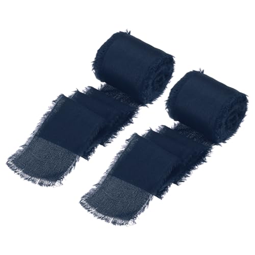 QUARKZMAN 2 Rollen Seidensatinband, 1,5 Zoll 6 Yards Chiffonband Stoffband Handgemachtes Blumenfransenband für Geschenkverpackungen Bastelarbeiten Blumenstrauß, Dunkelblau von QUARKZMAN