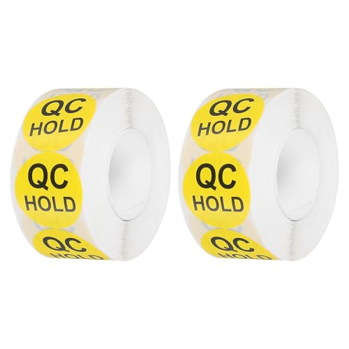 QUARKZMAN 2 Rollen à 1000 Stück Prüfplaketten, "QC HOLD" 25 mm Ø runde Qualitätssicherungsaufkleber in Grün für Lagerorganisation und Warenprüfung,Gelb von QUARKZMAN