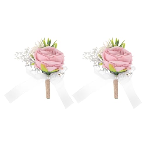 QUARKZMAN 2 STK. Bräutigam Anstecksträuße Rose Anstecksträuße Pins 10 cm x 11 cm für Männer Hochzeit Zeremonie Jubiläum Formelles Abendessen Party Anzug Dekoration Pink von QUARKZMAN