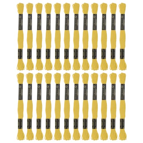 QUARKZMAN 2 Stück 12 Stränge Stickgarn 8,75 Yards (8 m) ägyptische Langstapel-Baumwolle Kreuzstichgarn für Nähen DIY Armbandgarn und Handwerk, leuchtendes Gelb (6018) von QUARKZMAN