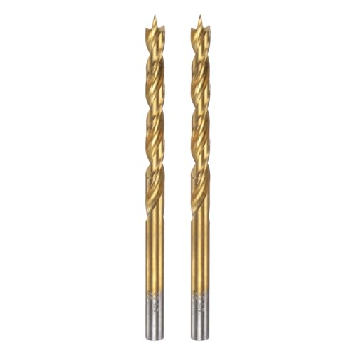 QUARKZMAN 2 Stück Brad Point Spiralbohrer 5mm (13/64") Durchmesser Gerader Rund Schaft Bohrer Metrische Brad Point Spiral Twist Bohrer für Schreiner Holzbearbeitung Kunststoff Gummi, Golden von QUARKZMAN