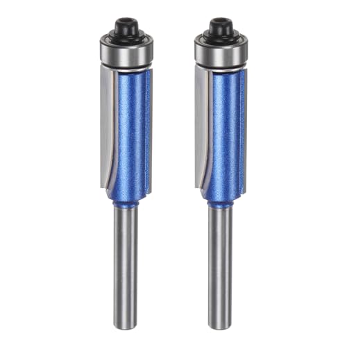 QUARKZMAN 2 Stück Fräser mit Anlaufkugellager 6 mm Schaft 1/2" Durchmesser 1,2" Schneidtiefe Obenlager Bündig Gerade Schneidende Fräser aus Hartmetall für Spanplatten Sperrholz, Silber Blau von QUARKZMAN