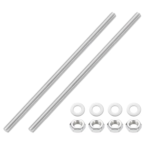 QUARKZMAN 2 Stück Gewindestange, M10 x 250mm 201 Edelstahl Rechtsgewinde Stangen mit Muttern und Unterlegscheiben Vollgewinde Stab für Klemmen, Halterungen und U-Bolzen von QUARKZMAN