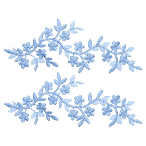 QUARKZMAN 2 Stück Lange Patch Blumenranke mit Blatt, 10" x 4" Aufbügeln Pflaumen Patches Polyester Bestickte Applikation für Vorhang Kissen Kleidung Nähen und Dekoration, Blau von QUARKZMAN