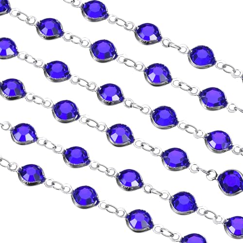 QUARKZMAN 2 Stück Rhinestone Chain 2 Meter Strasskette, Blaue Kristall Perlenkette Strassband mit Silber Messing Bauchkette für DIY Armband Halskette Kleidungsdekoration Schmuckherstellung von QUARKZMAN