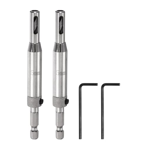 QUARKZMAN 2 Stück Selbstzentrierende Bohrer Set 5mm, 1/4" Sechskantschaft Bohrer für Holzarbeiten, Schranktür Scharnier Lochstanze mit Sechskantschlüsseln L-förmig, Silber von QUARKZMAN