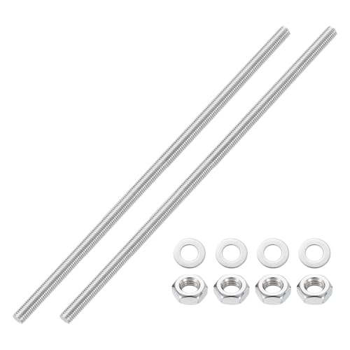 QUARKZMAN 2 Stück Vollgewinde-Stange, M10 x 300mm 201 Edelstahl Rechtsgewinde-Stangen mit Muttern und Unterlegscheiben Vollgewinde-Stangenstange für Klemmen, Hänger und U-Bolzen von QUARKZMAN