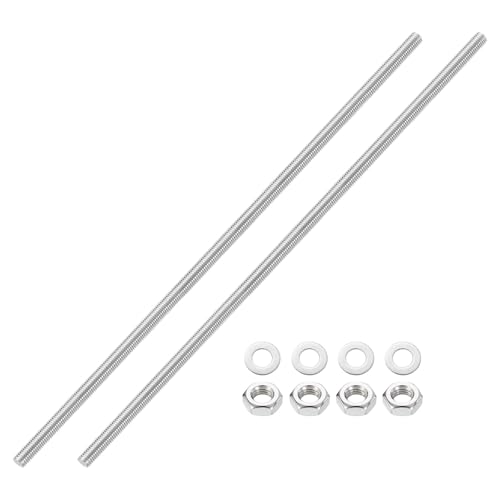 QUARKZMAN 2 Stück Vollgewinde-Stange, M10 x 400mm 201 Edelstahl Rechtsgewinde-Stangen mit Muttern und Unterlegscheiben Vollgewinde-Stangenstange für Klemmen, Hänger und U-Bolzen von QUARKZMAN