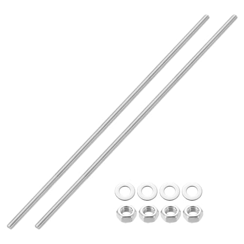 QUARKZMAN 2 Stück Vollgewinde-Stange, M8 x 350mm 201 Edelstahl Rechtsgewinde-Stangen mit Muttern und Unterlegscheiben Vollgewinde-Stange für Klemmen, Hänger und U-Bolzen von QUARKZMAN