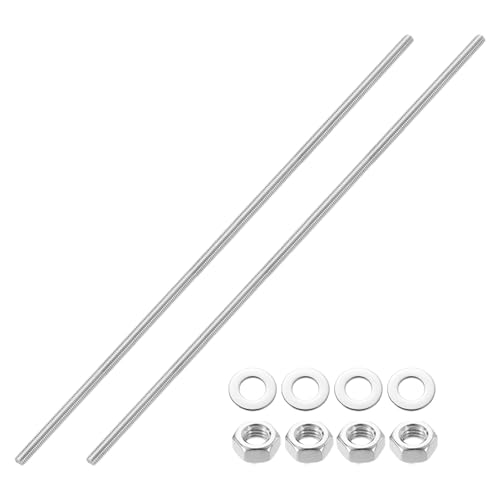 QUARKZMAN 2 Stück Vollgewinde-Stange, M8 x 400mm 201 Edelstahl Rechtsgewinde-Stangen mit Muttern und Unterlegscheiben Vollgewinde-Stangenstange für Klemmen, Hänger und U-Bolzen von QUARKZMAN