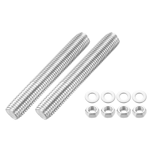 QUARKZMAN 2 Stück Vollgewindestange, M16 x 100mm 201 Edelstahl Rechtsgewinde Stangen Mit Muttern Und Unterlegscheiben Vollgewindestange Für Klemmen, Aufhänger Und U-Bolzen von QUARKZMAN