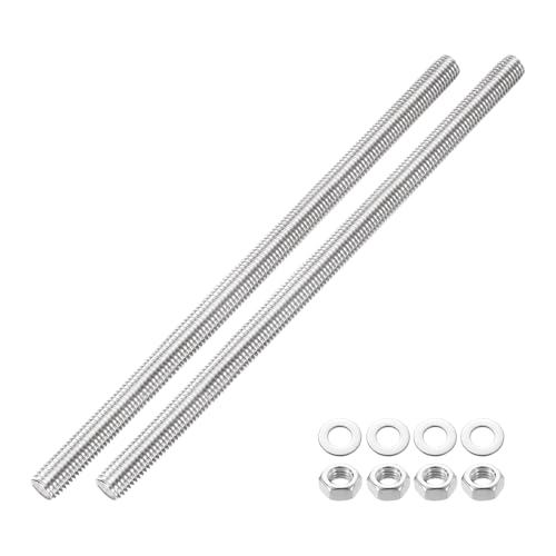 QUARKZMAN 2 Stück Vollgewindestange M12 x 250mm 201 Edelstahl Rechtsgewinde Stangen Mit Muttern Und Unterlegscheiben Vollgewindestange Für Klemmen, Aufhänger Und U-Bolzen von QUARKZMAN