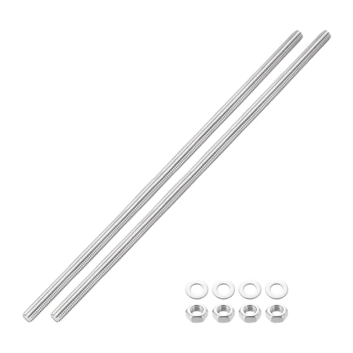 QUARKZMAN 2 Stück Vollgewindestange M12 x 400mm 201 Edelstahl Rechtsgewinde Stangen Mit Muttern Und Unterlegscheiben Vollgewindestange Für Klemmen, Aufhänger Und U-Bolzen von QUARKZMAN