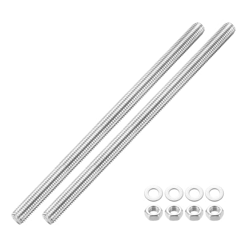 QUARKZMAN 2 Stück Vollgewindestange M14 x 250mm 201 Edelstahl Rechtsgewinde Stangen Mit Muttern Und Unterlegscheiben Vollgewindestange Für Klemmen, Aufhänger Und U-Bolzen von QUARKZMAN