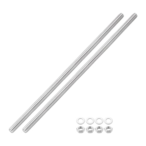 QUARKZMAN 2 Stück Vollgewindestangen, M12 x 350mm 201 Edelstahl Rechtsgewinde Stangen Mit Muttern Und Unterlegscheiben Vollgewindestangen Für Klemmen, Aufhänger Und U-Bolzen von QUARKZMAN