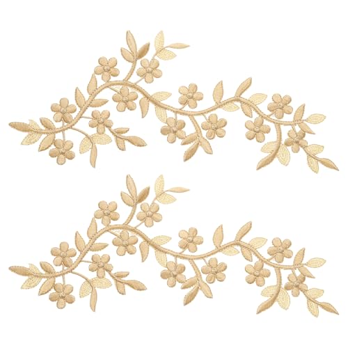 QUARKZMAN 2 Stücke Langer Patch Blumenranke mit Blatt, 10" x 4" Aufbügeln Pflaumen-Patches Polyester bestickte Applikation für Vorhang Kissen Kleidung Nähen und Dekoration, Khaki von QUARKZMAN