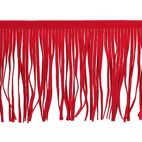 QUARKZMAN 2 Yards 12" PU Leder Fringe Trimmen Doppelseitig Leder Nähen Quaste Fringe für Basteln Nähen Kleid Kunsthandwerk Rock Dekoration Rot von QUARKZMAN