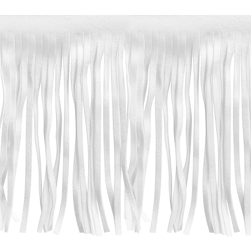 QUARKZMAN 2 Yards 4" PU Leder Fringe Trimmen Doppelseitig Leder Nähen Quaste Fringe für Basteln Nähen Kleid Kunsthandwerk Rock Dekoration Weiß von QUARKZMAN