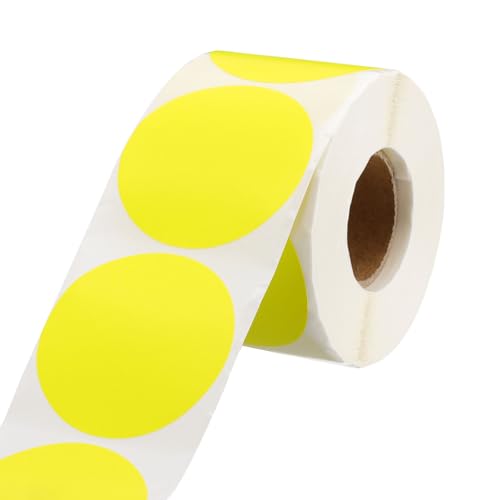 QUARKZMAN 2-Zoll-Kreis-Punktaufkleber Farbcodierungsetiketten Blank Round Label Wasserdichter Aufkleber für Organisieren Geschenkbox (Fluoreszierendes Gelb, 1 Rolle, 500 Stück) von QUARKZMAN
