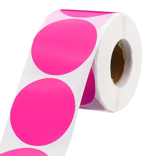QUARKZMAN 2-Zoll-Kreis-Punktaufkleber Farbcodierungsetiketten Blank Round Label Wasserdichter Aufkleber für Organisieren Geschenkbox (Fluoreszierendes Pink, 1 Rolle, 500 Stück) von QUARKZMAN
