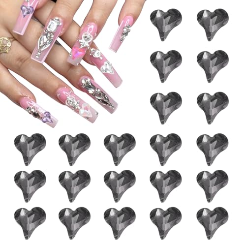 QUARKZMAN 20 Stk. 3D Herz-Nagel-Charme Kristalle Nagel-Edelsteine 8x9mm Schiefes Herz-Form Kunst Strass-Charme für Valentinstag DIY Dekoration, Grau QUARKZMAN 20 Stk. 3D Herz-Nagel-Charme Kristalle Nagel-Edelsteine 8x9mm Schiefes Herz-Form Kunst Strass-Charme für Valentinstag DIY Dekoration, Grau von QUARKZMAN